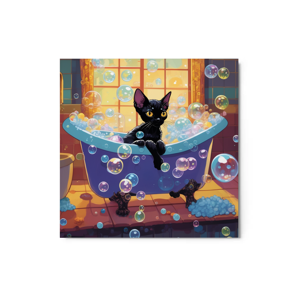 PugMug Custom Black Devon Rex Cat Metal Print