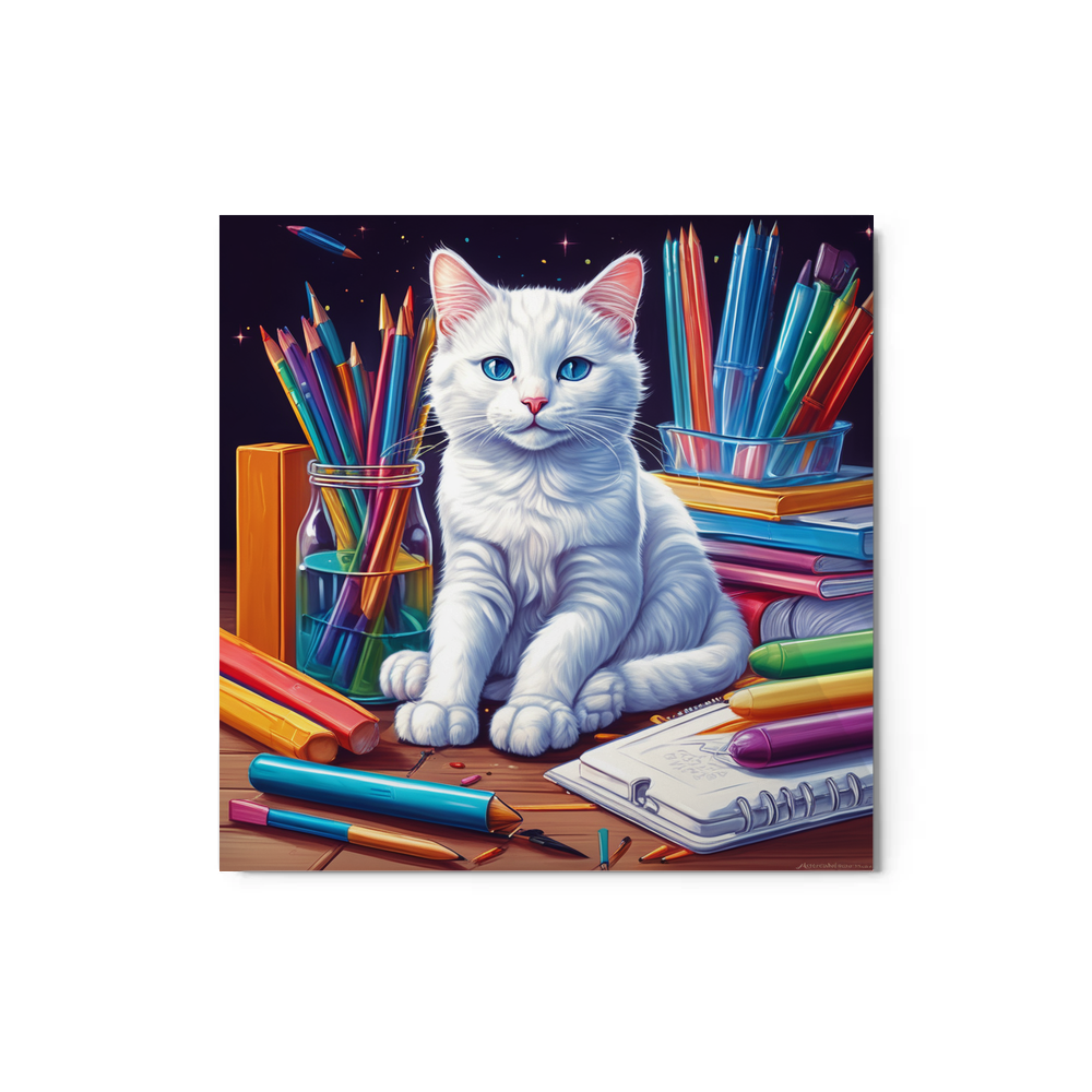 PugMug Custom White Companion Cat Metal Print