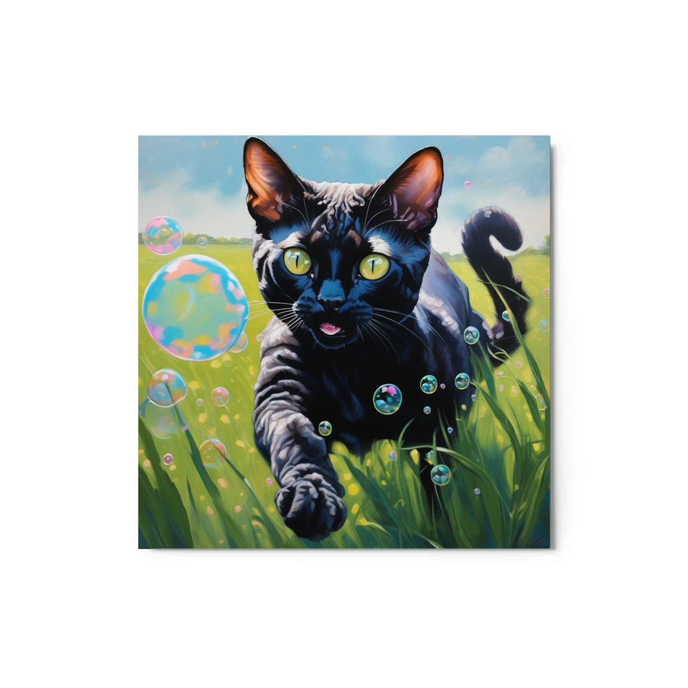 PugMug Custom Black Devon Rex Cat Metal Print