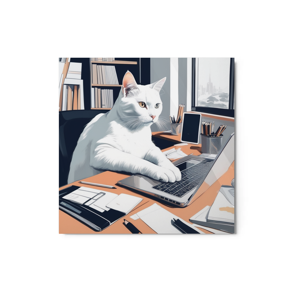 PugMug Custom White Companion Cat Metal Print