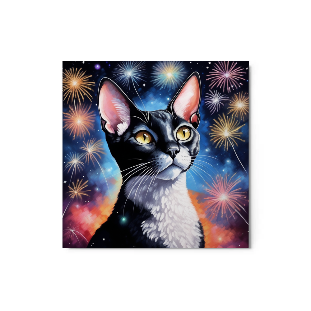PugMug Custom Black Devon Rex Cat Metal Print