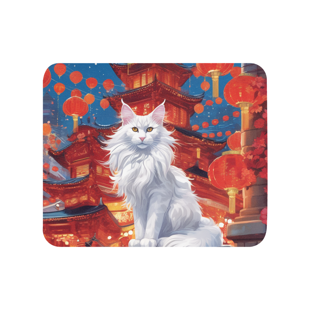 PugMug Custom White Maine Coon Cat Mouse Pad