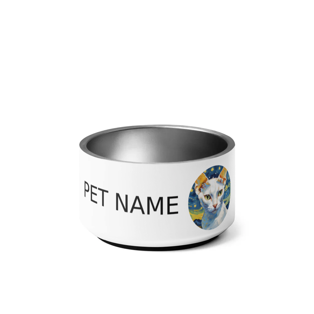 PugMug Custom White Devon Rex Cat Pet Bowl