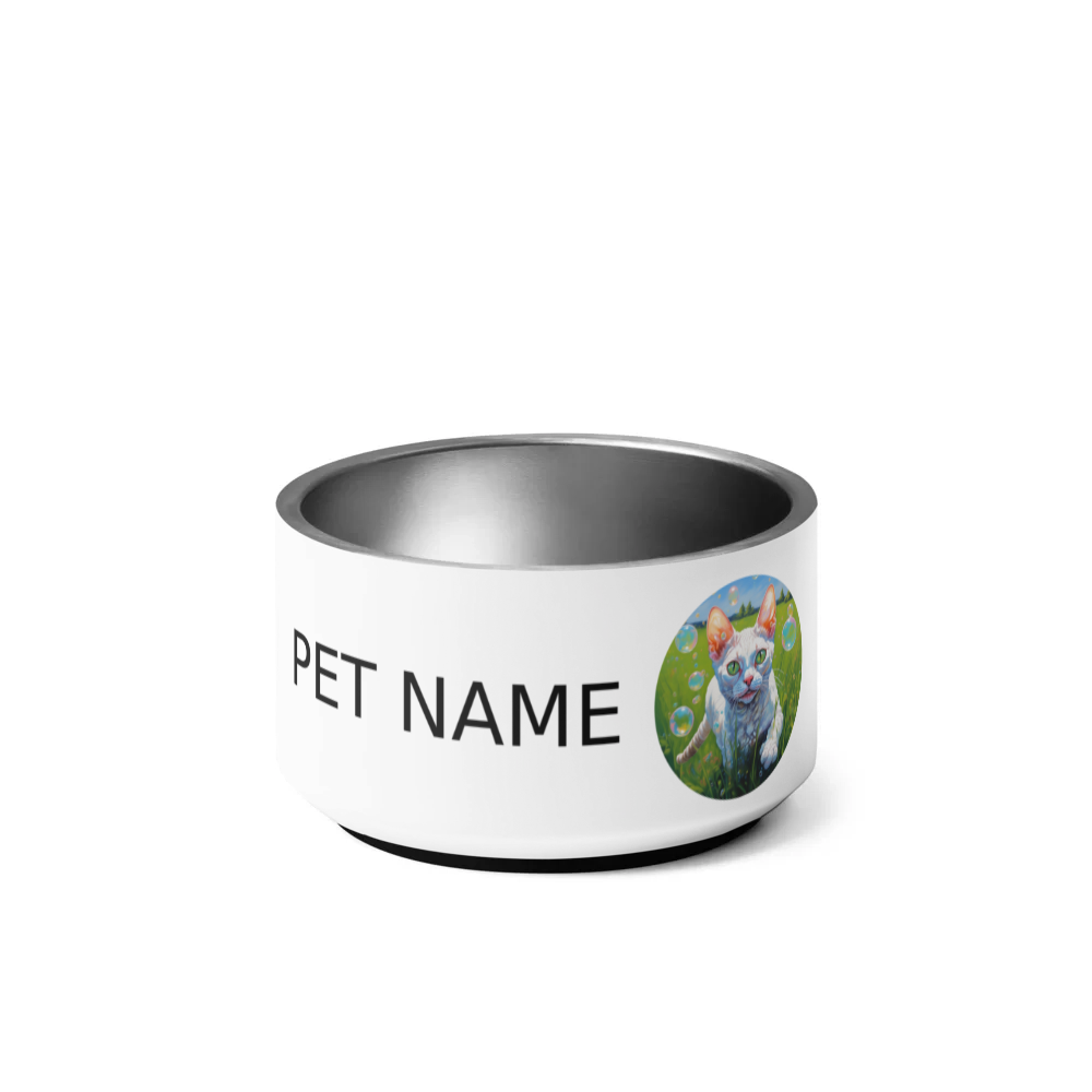 PugMug Custom White Devon Rex Cat Pet Bowl