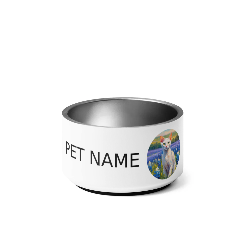 PugMug Custom White Devon Rex Cat Pet Bowl