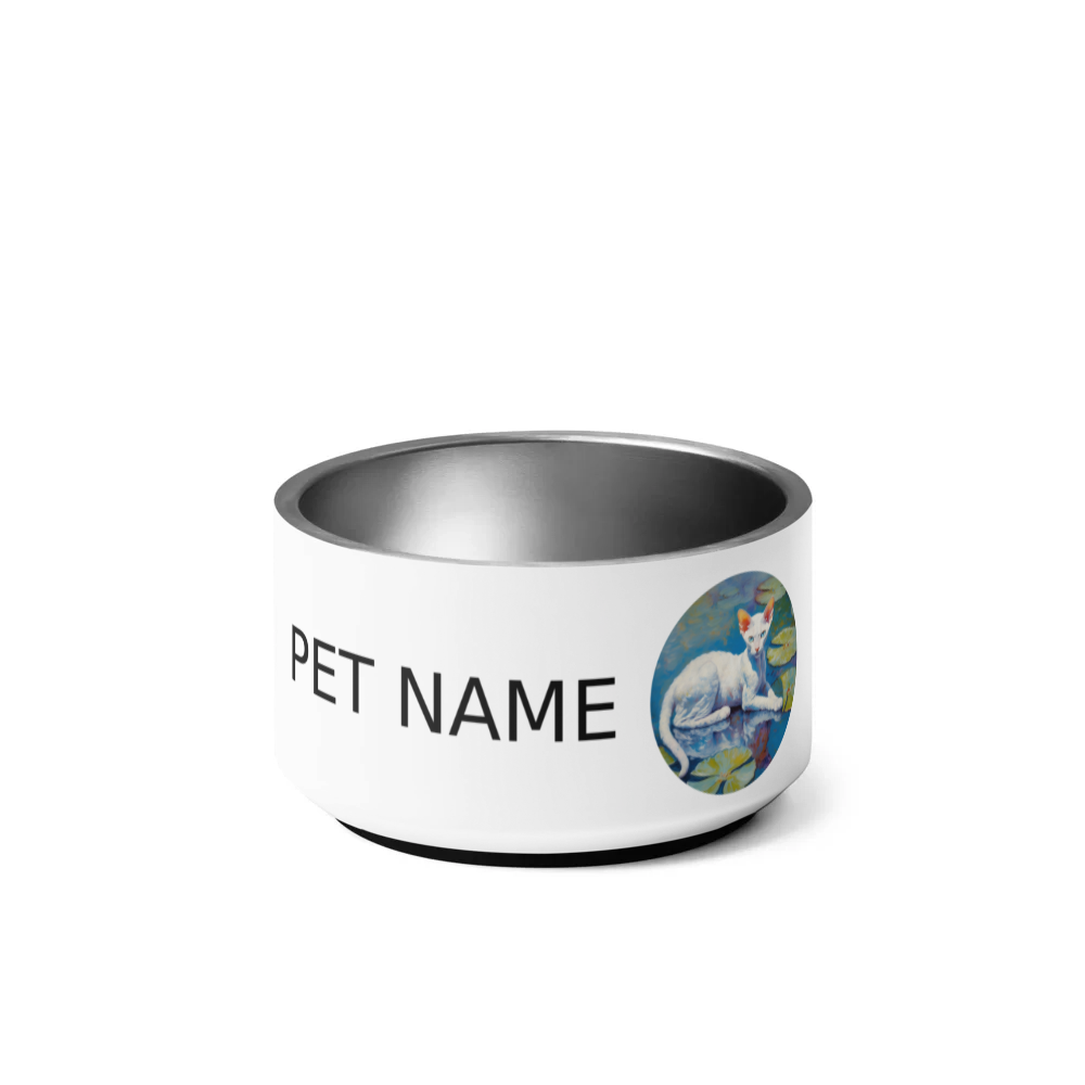 PugMug Custom White Devon Rex Cat Pet Bowl