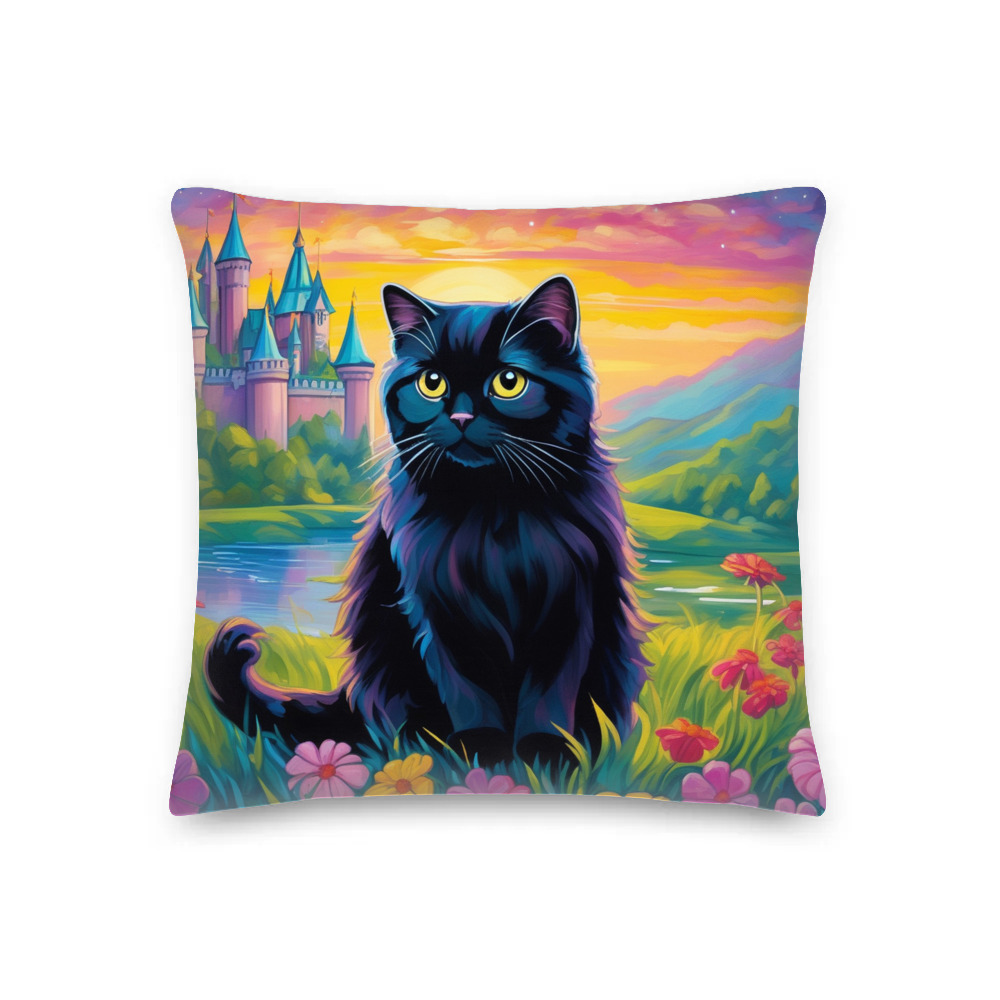 PugMug Custom Black Scottish Fold Cat Premium Pillow