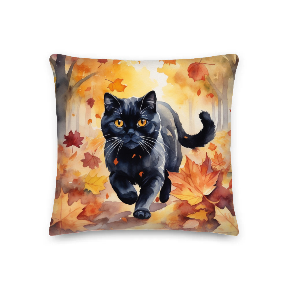 PugMug Custom Black Scottish Fold Cat Premium Pillow