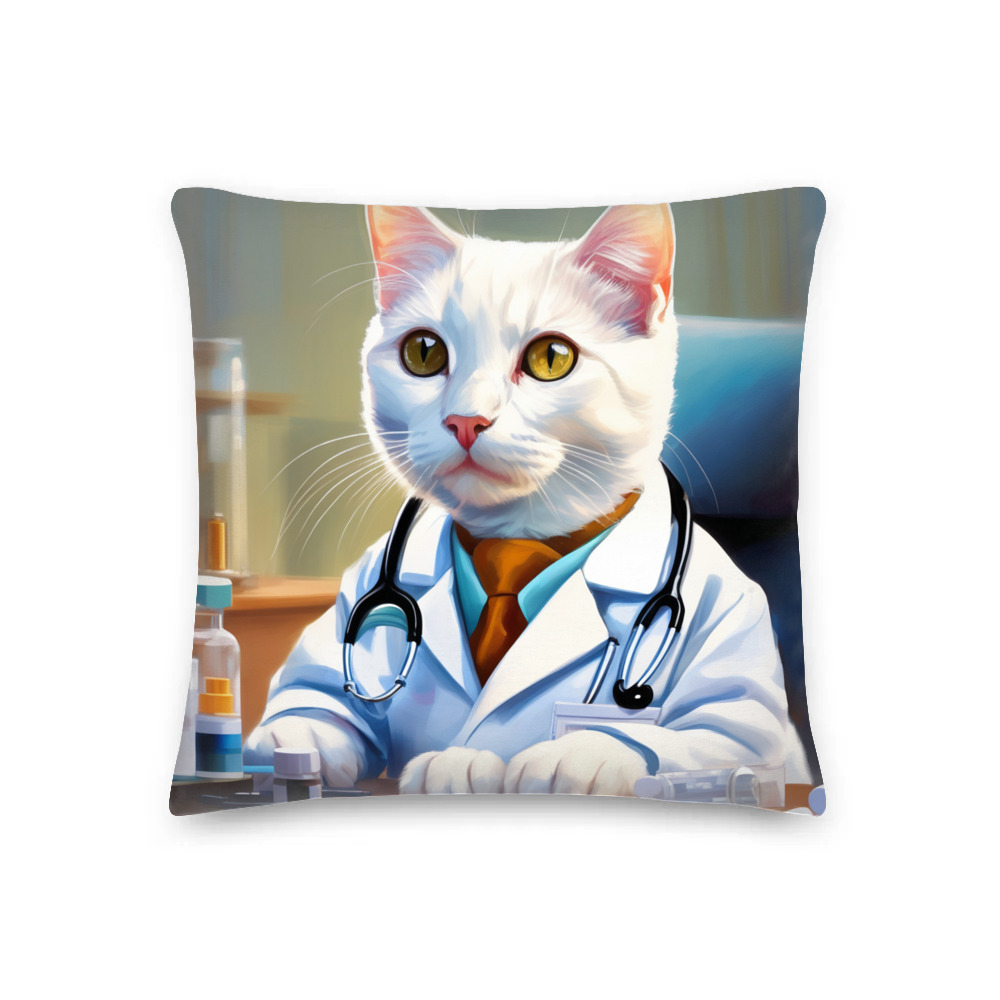 PugMug Custom White Companion Cat Premium Pillow