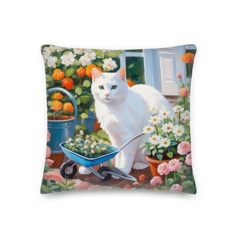 PugMug Custom White Companion Cat Premium Pillow