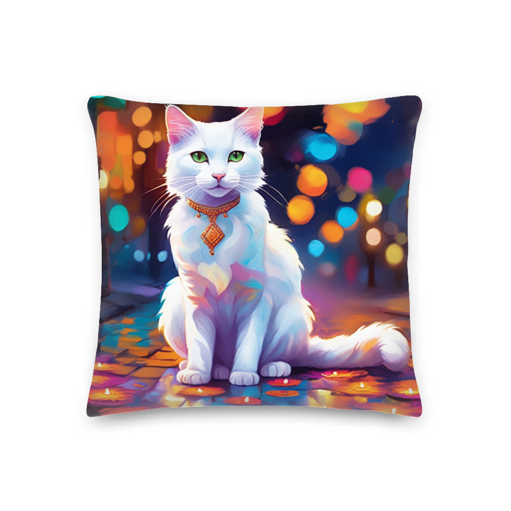 PugMug Custom White Companion Cat Premium Pillow