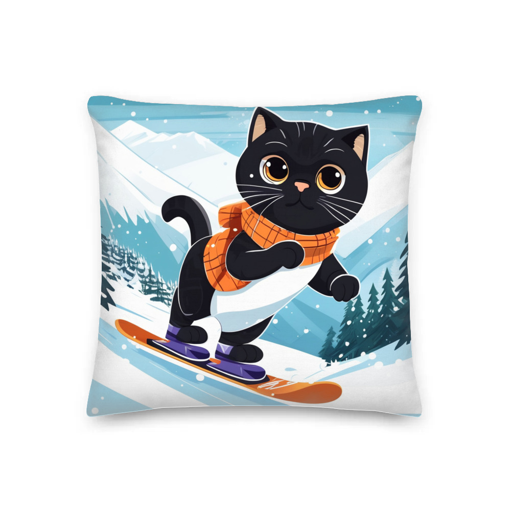 PugMug Custom Black Scottish Fold Cat Premium Pillow