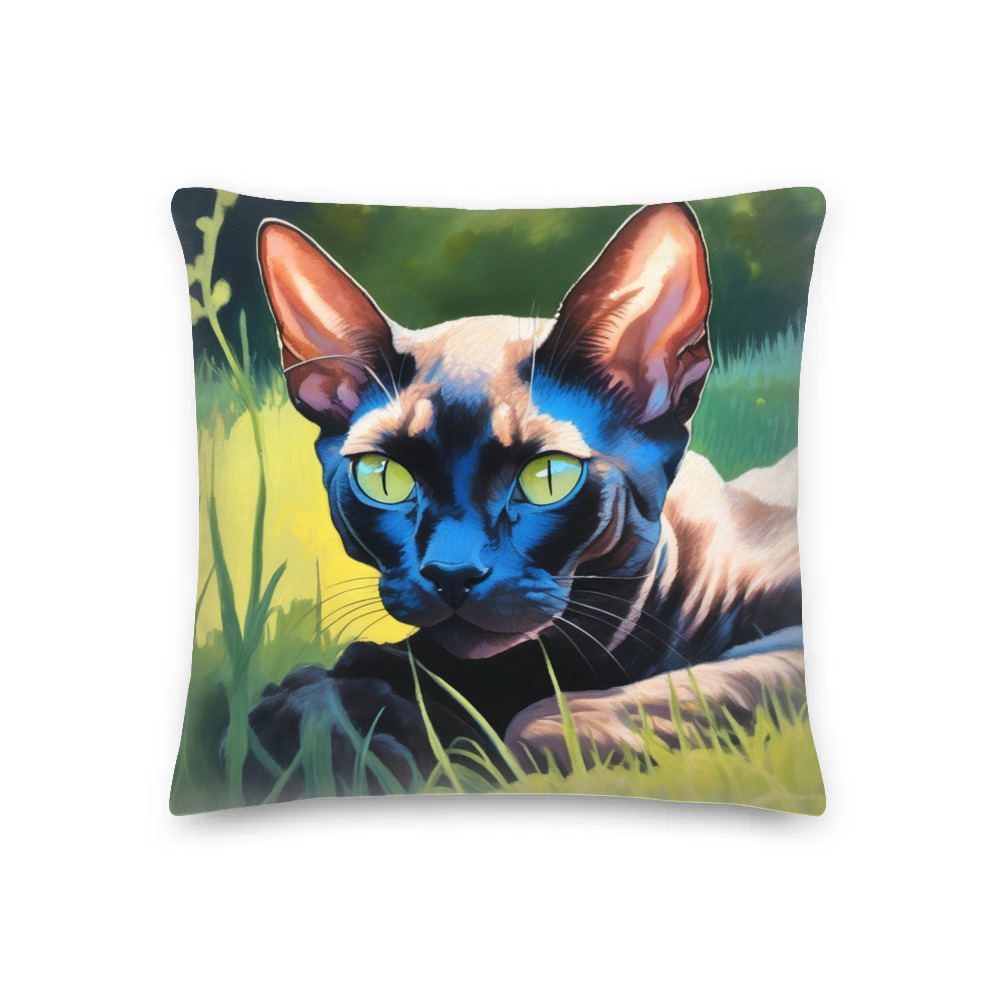 PugMug Custom Black Devon Rex Cat Premium Pillow