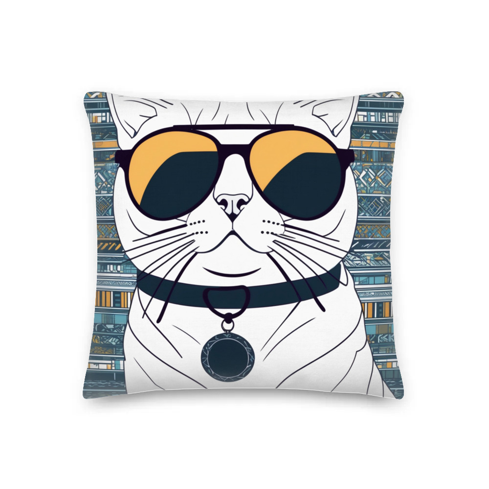 PugMug Custom White Scottish Fold Cat Premium Pillow