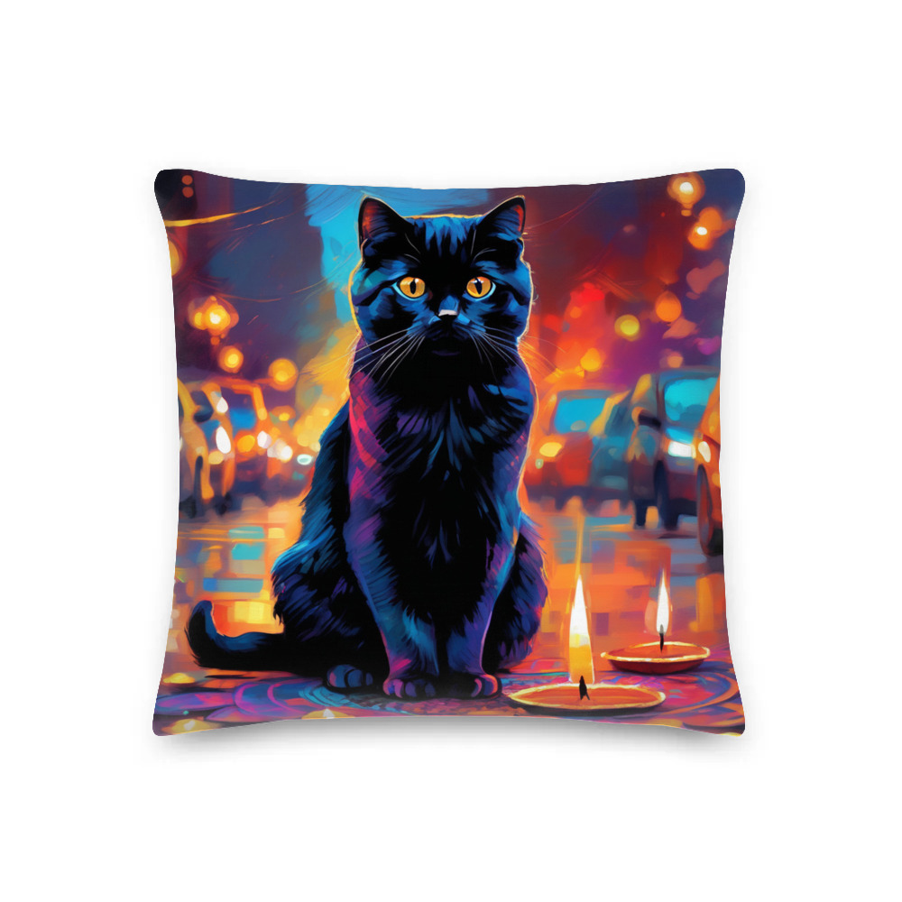 PugMug Custom Black Scottish Fold Cat Premium Pillow