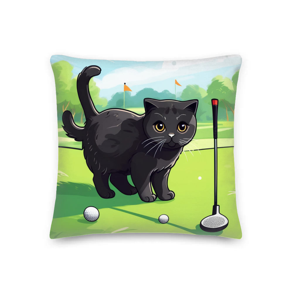 PugMug Custom Black Scottish Fold Cat Premium Pillow