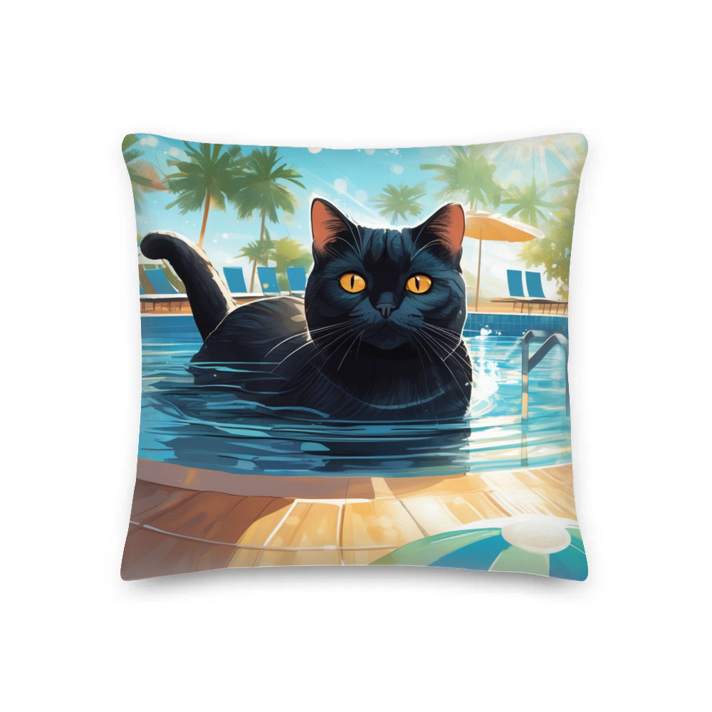PugMug Custom Black British Shorthair Cat Premium Pillow