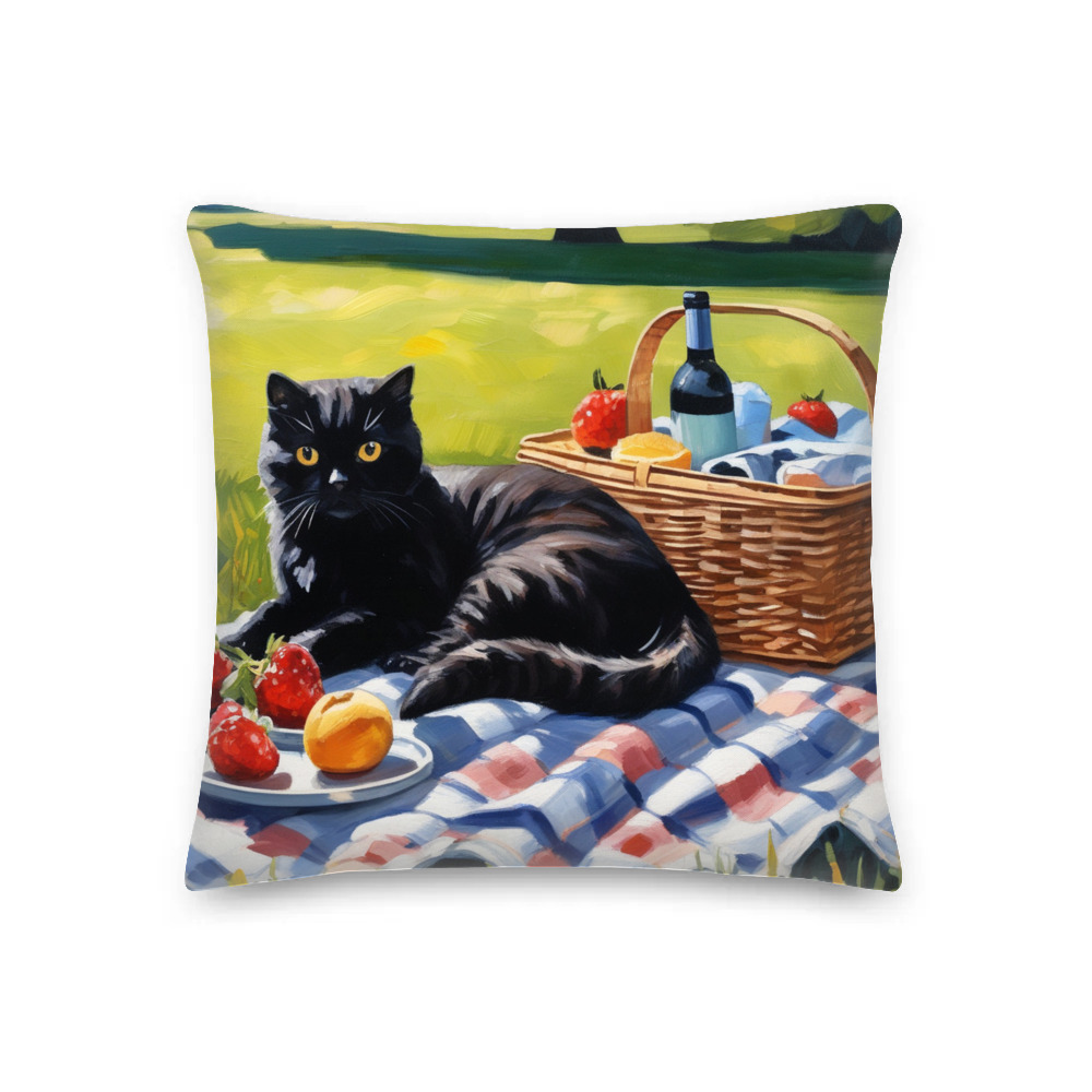 PugMug Custom Black Scottish Fold Cat Premium Pillow