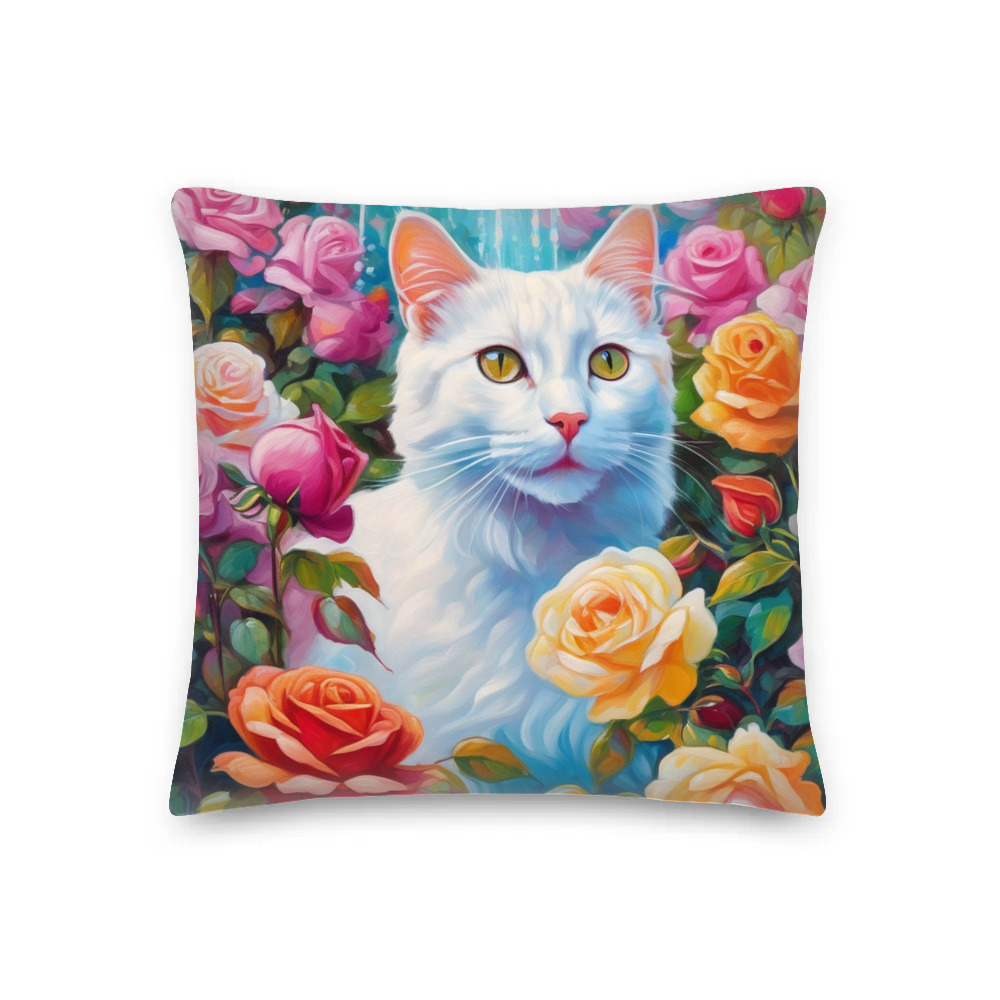 PugMug Custom White Companion Cat Premium Pillow
