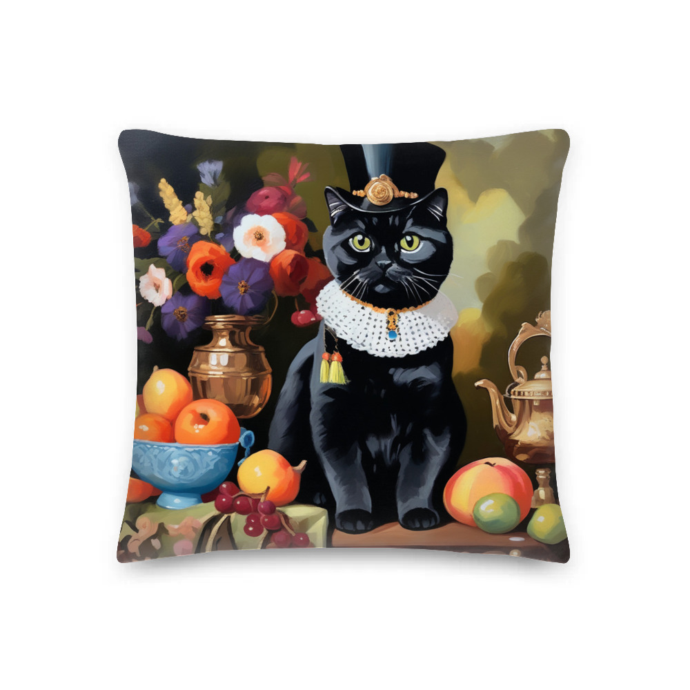 PugMug Custom Black Scottish Fold Cat Premium Pillow