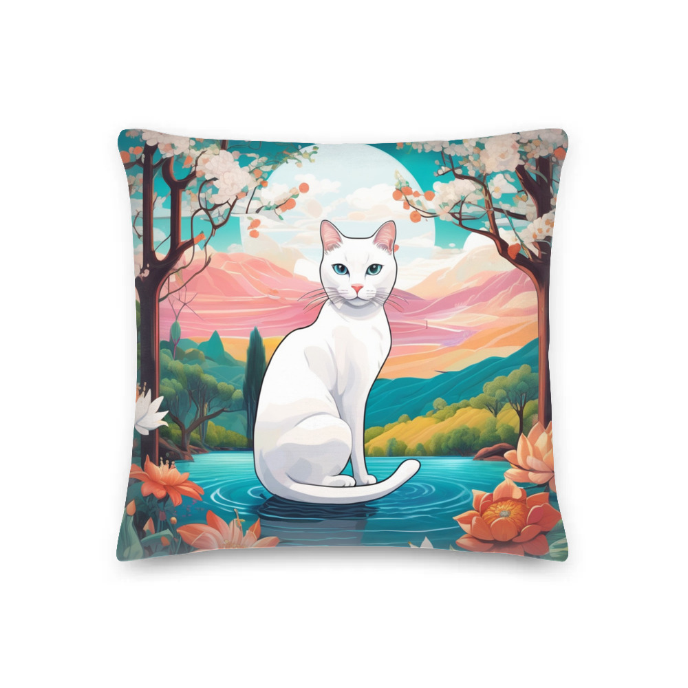 PugMug Custom White Companion Cat Premium Pillow