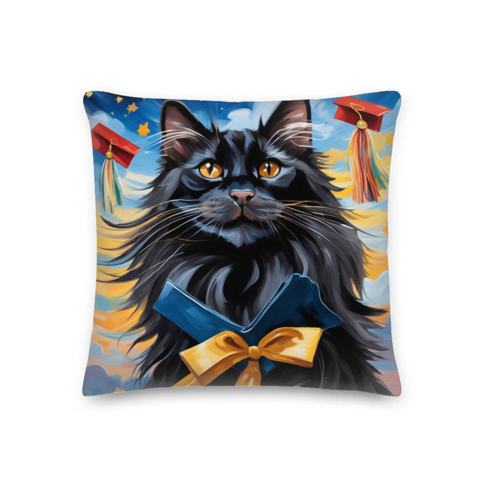 PugMug Custom Black Maine Coon Cat Premium Pillow