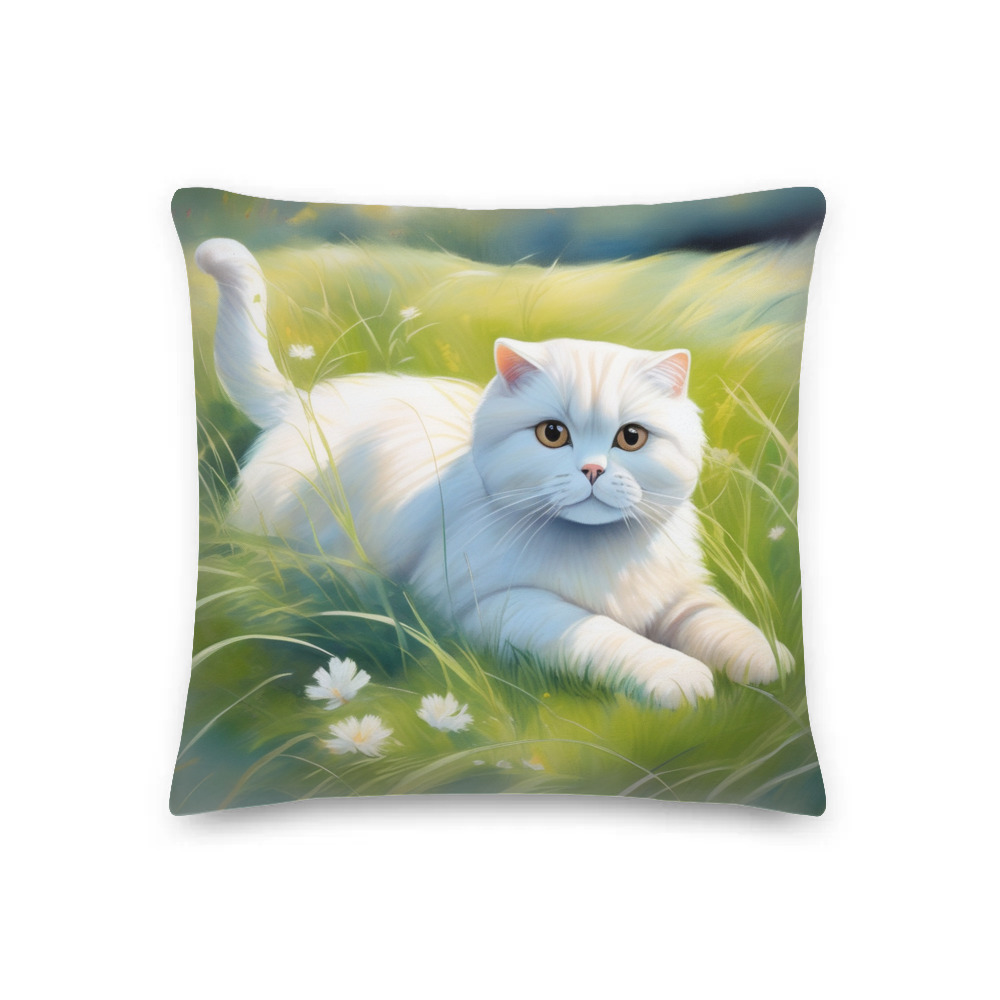 PugMug Custom White Scottish Fold Cat Premium Pillow