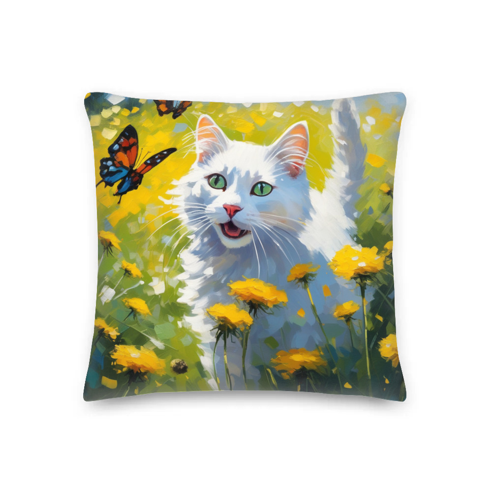 PugMug Custom White Companion Cat Premium Pillow