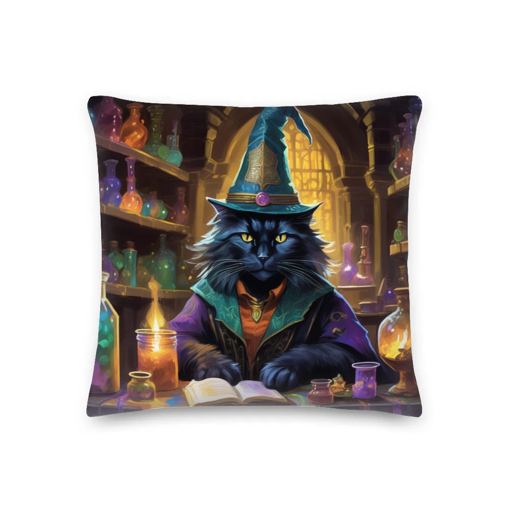 PugMug Custom Black Maine Coon Cat Premium Pillow