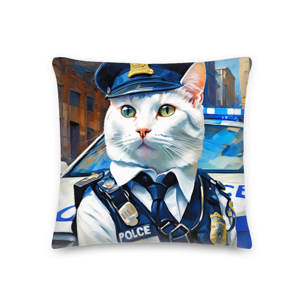 PugMug Custom White Companion Cat Premium Pillow