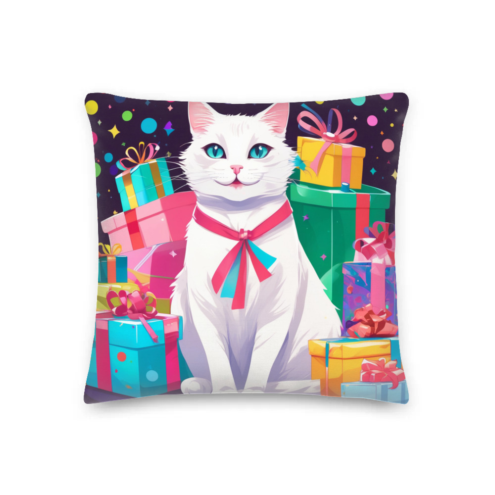 PugMug Custom White Companion Cat Premium Pillow