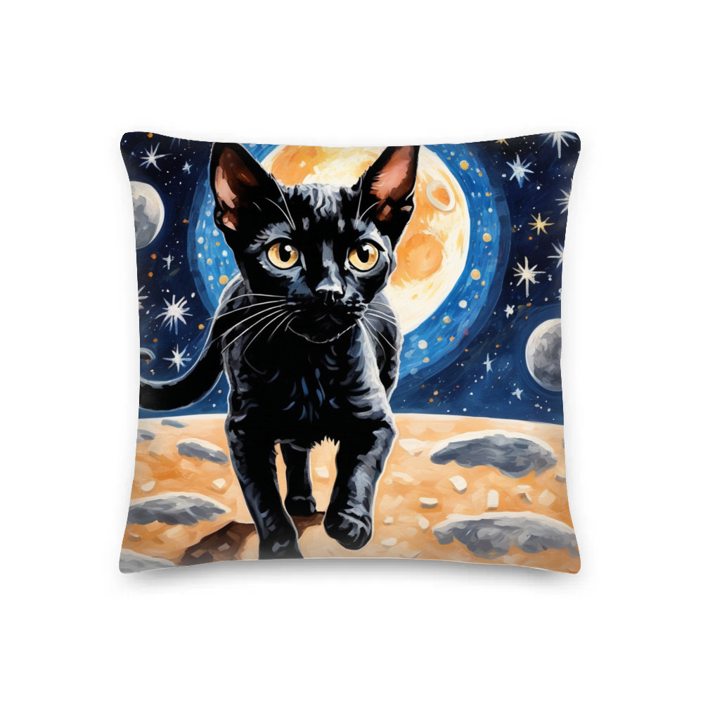 PugMug Custom Black Devon Rex Cat Premium Pillow