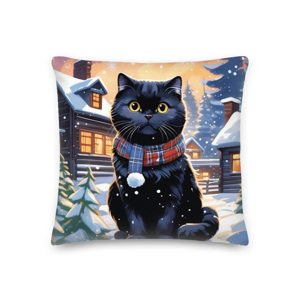 PugMug Custom Black Scottish Fold Cat Premium Pillow