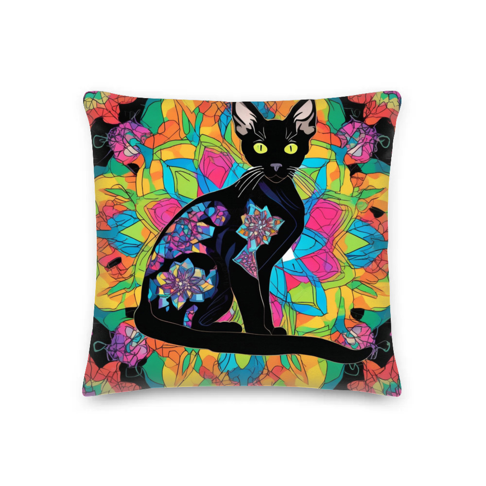 PugMug Custom Black Devon Rex Cat Premium Pillow