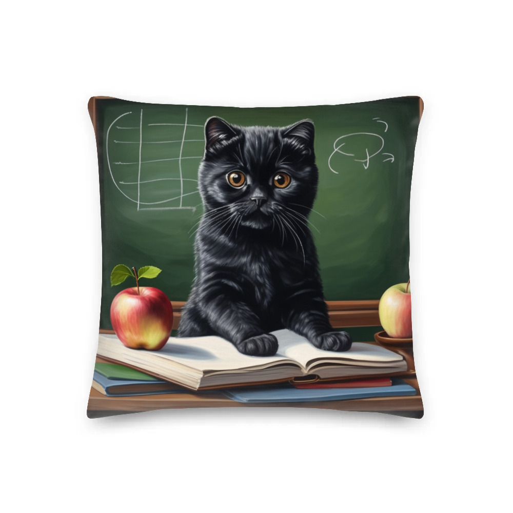 PugMug Custom Black Scottish Fold Cat Premium Pillow