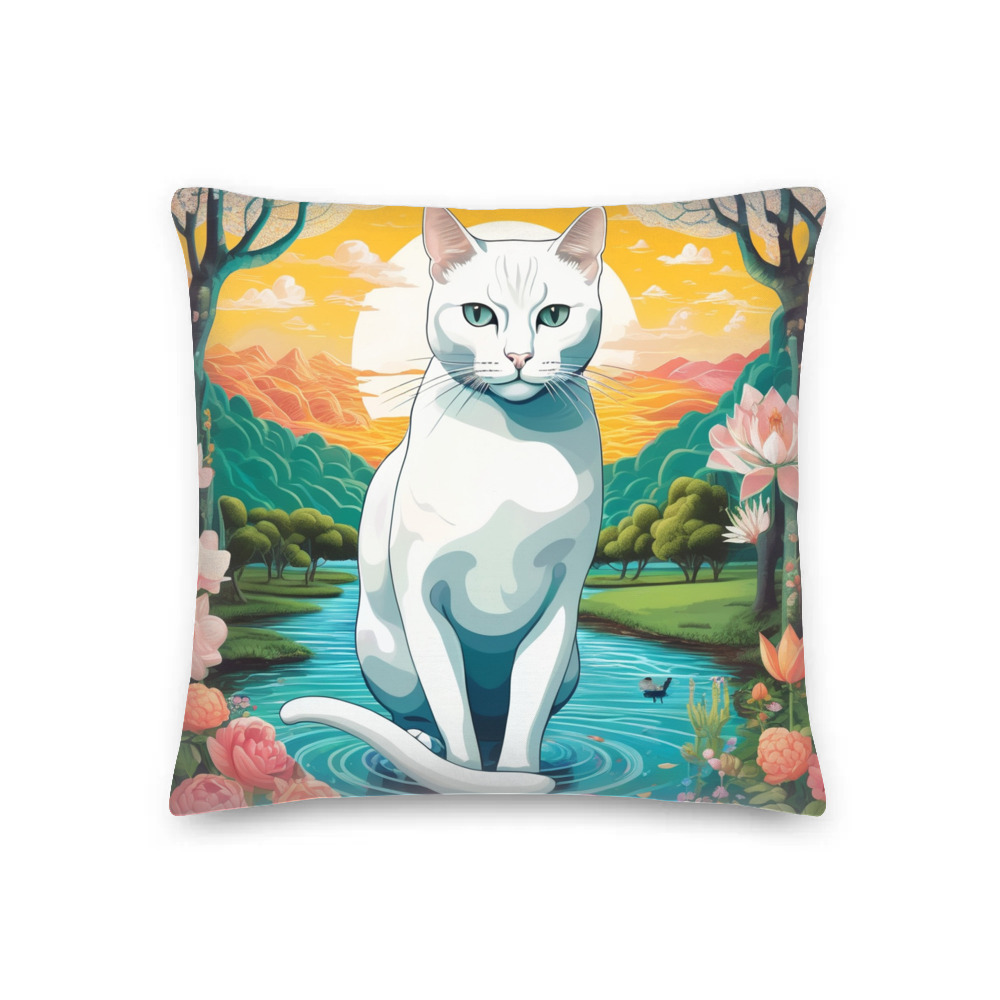 PugMug Custom White Companion Cat Premium Pillow
