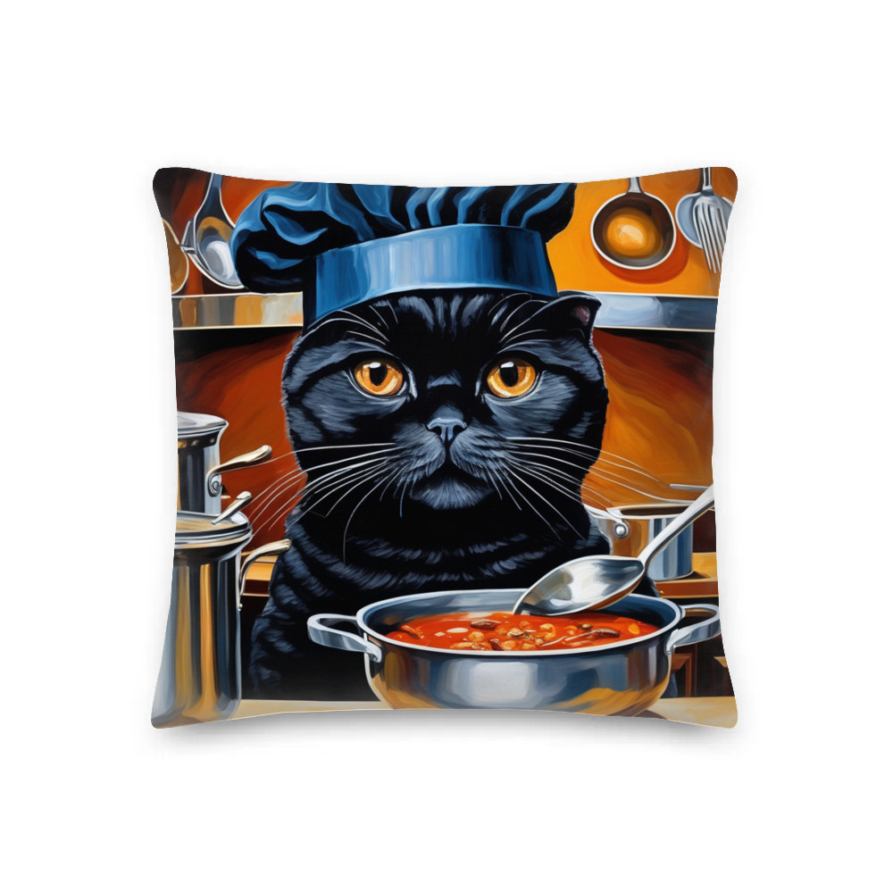 PugMug Custom Black Scottish Fold Cat Premium Pillow