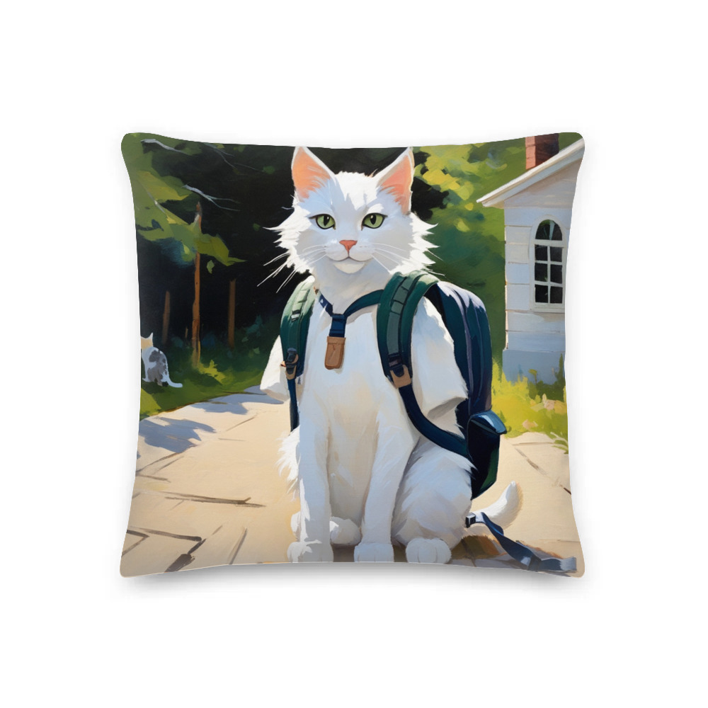 PugMug Custom White Companion Cat Premium Pillow