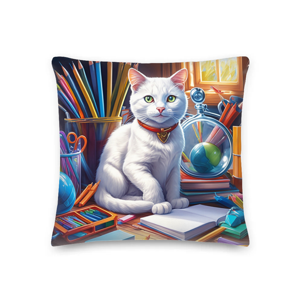 PugMug Custom White Companion Cat Premium Pillow