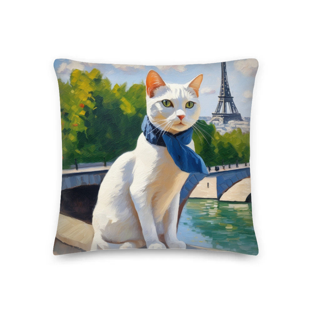 PugMug Custom White Companion Cat Premium Pillow