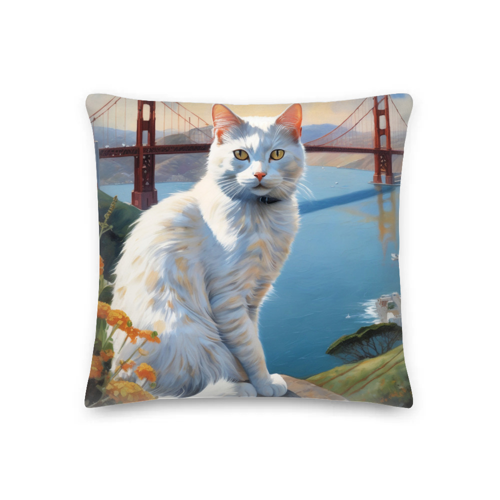 PugMug Custom White Companion Cat Premium Pillow