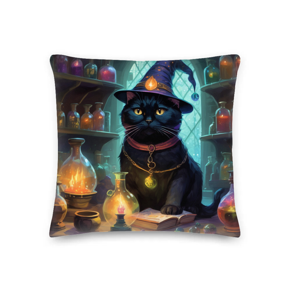PugMug Custom Black Scottish Fold Cat Premium Pillow