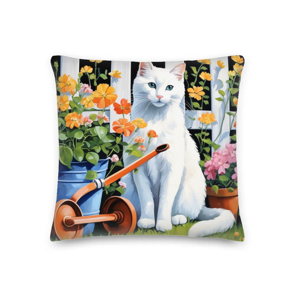 PugMug Custom White Companion Cat Premium Pillow