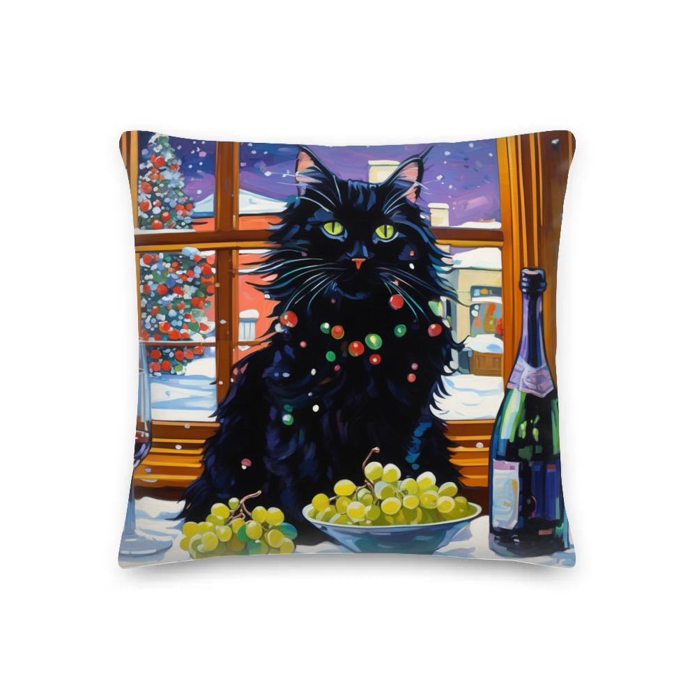 PugMug Custom Black Maine Coon Cat Premium Pillow