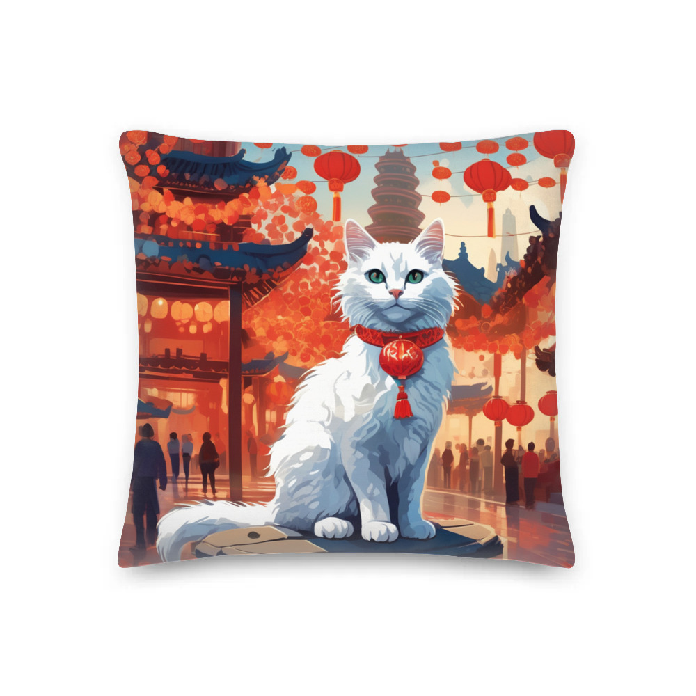 PugMug Custom White Companion Cat Premium Pillow