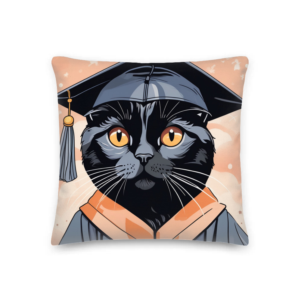 PugMug Custom Black Scottish Fold Cat Premium Pillow