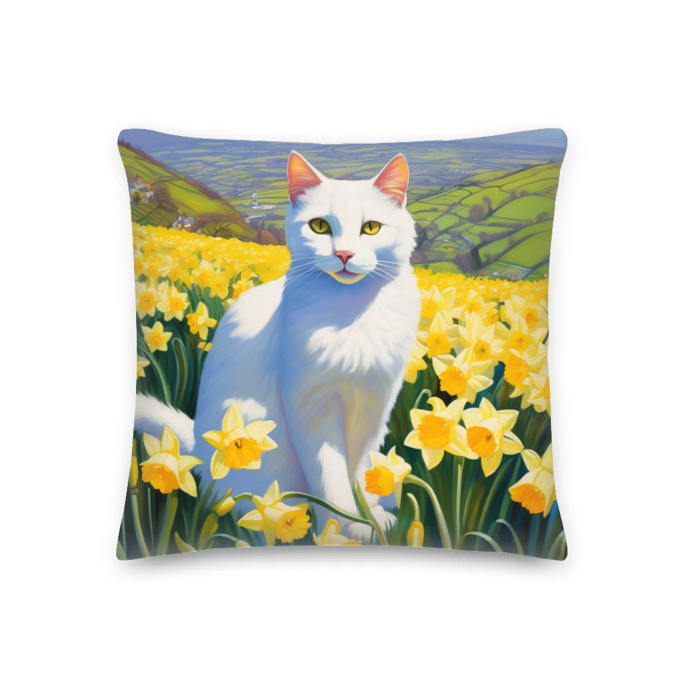PugMug Custom White Companion Cat Premium Pillow