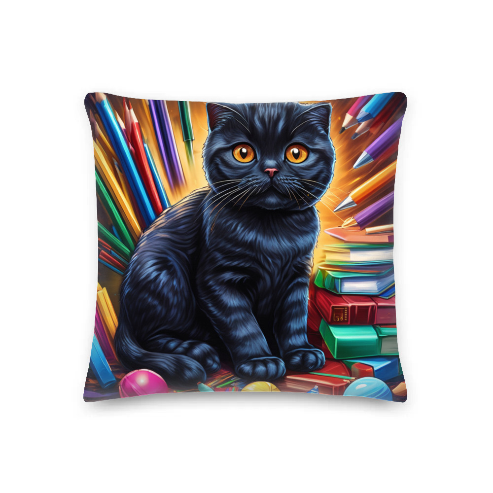 PugMug Custom Black Scottish Fold Cat Premium Pillow
