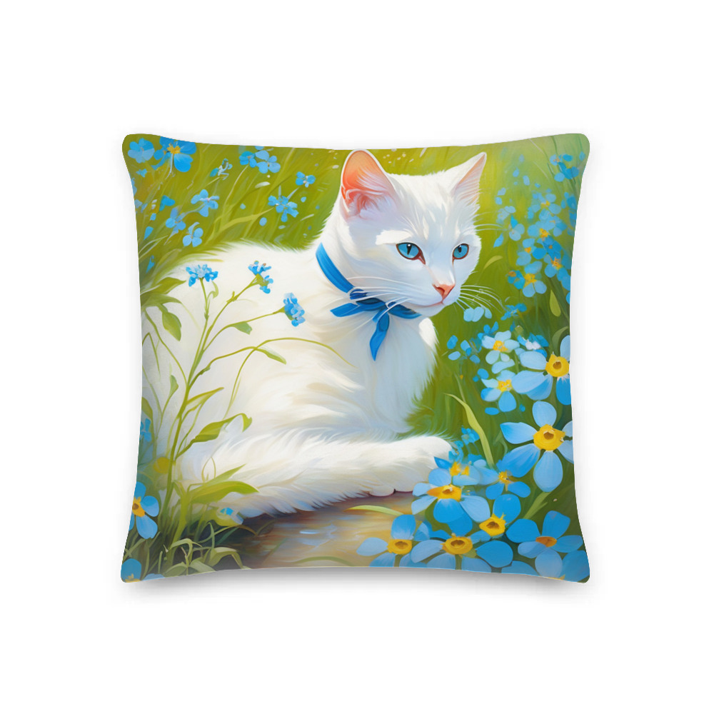 PugMug Custom White Companion Cat Premium Pillow