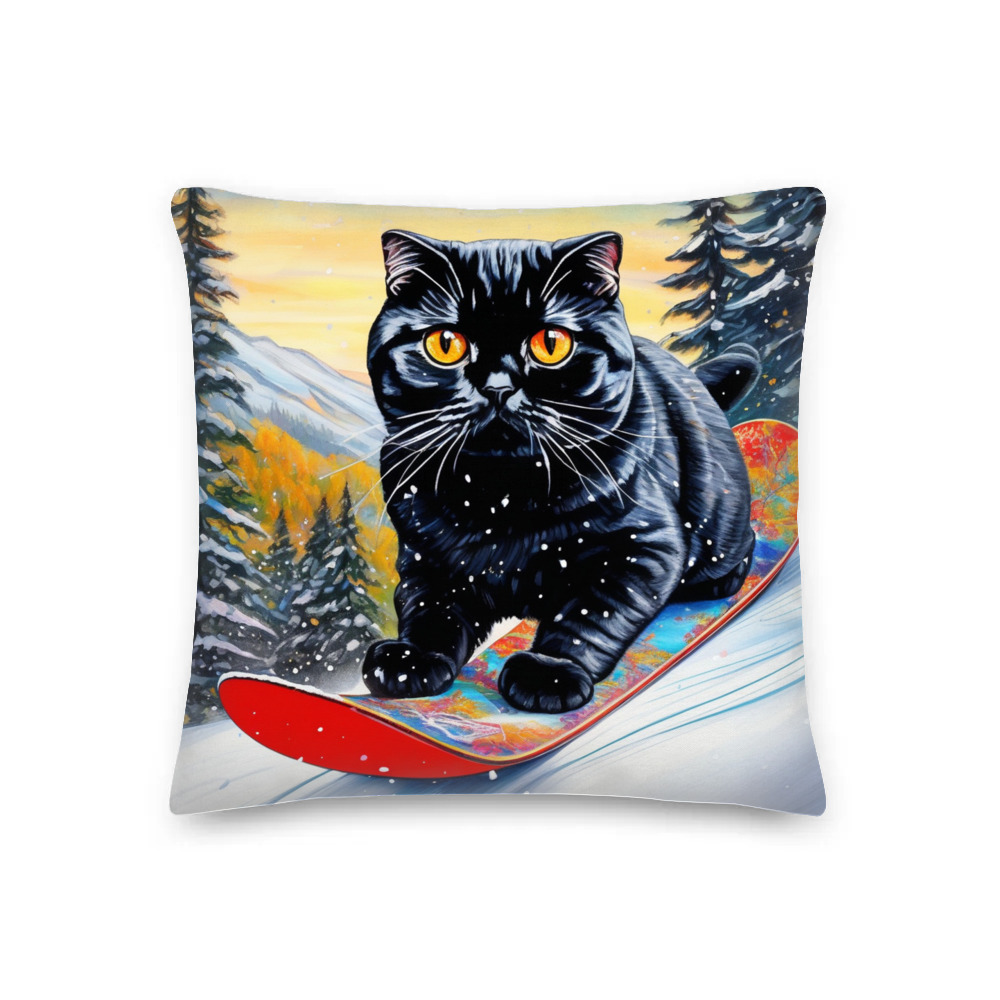 PugMug Custom Black Scottish Fold Cat Premium Pillow